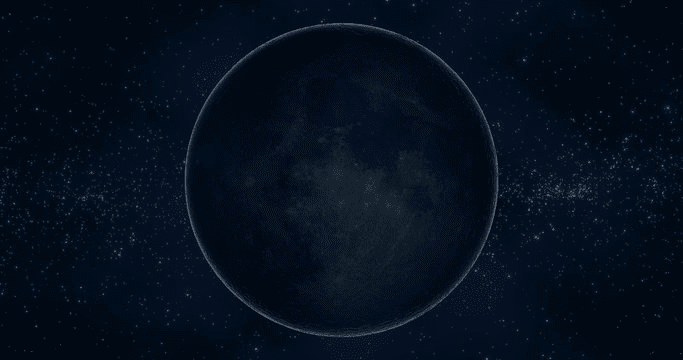 A dark planet surrounded by stars in a deep space background.